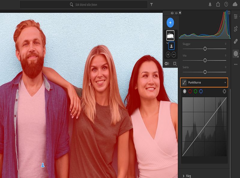 Justering av punktkurva i panelen Maskering.