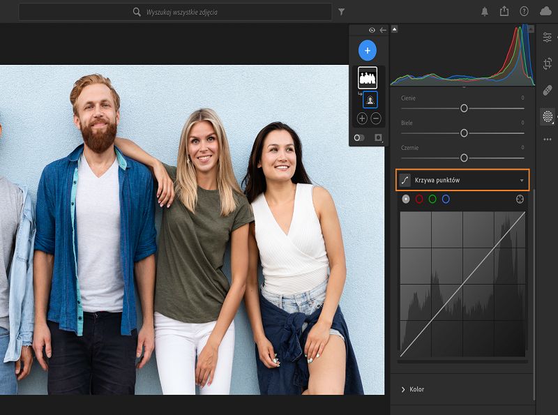 Dopasowanie Krzywej punktowej w panelu Maskowanie.