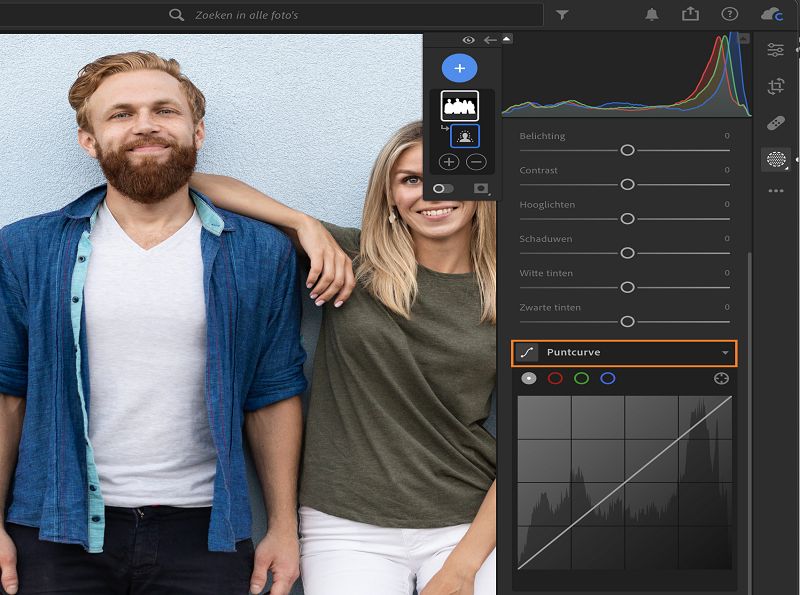 Aanpassing Puntcurve in het deelvenster Masker.