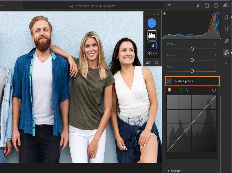 Réglage Courbe à points dans le panneau Masquage