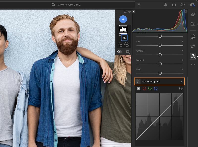 Regolazione Curva per punti nel pannello Mascheratura.