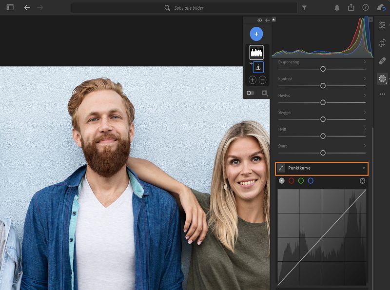 Punktkurve-justering i panelet Maskering.