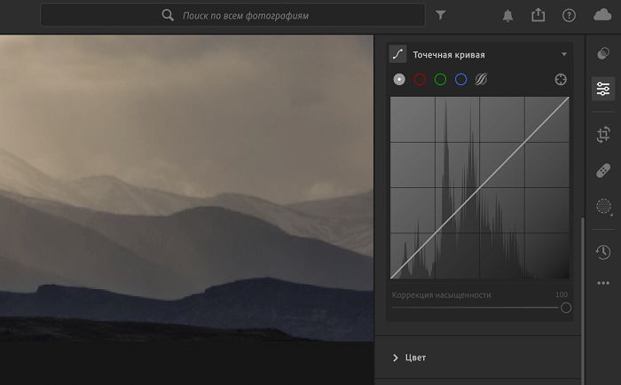 Точечная кривая на панели редактирования.
