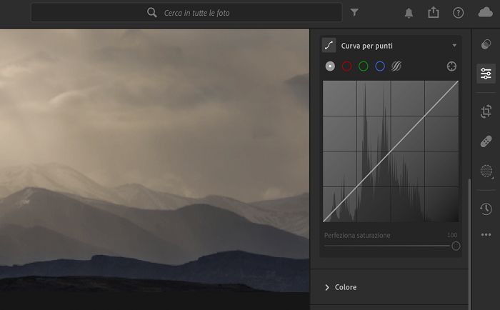 Curva per punti nel pannello Modifica