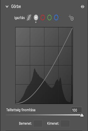 A Telítettség finomítása csúszka 100-as értékre van állítva (alapértelmezés szerint) a Pontgörbén. 