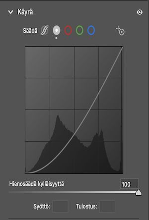 Pistekäyrän Hienosäädä kylläisyyttä -liukusäätimen oletusarvo on 100. 