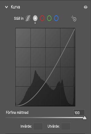 Skjutreglaget Finjustera mättnad är inställt på 100 (som standard) i Punktkurva. 