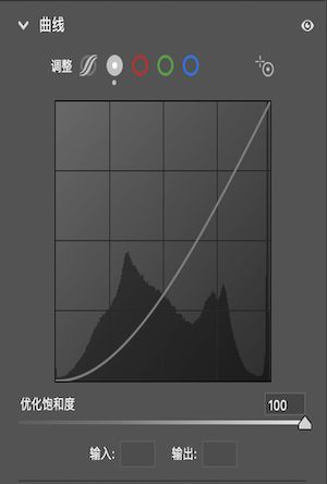 “点曲线”中“优化饱和度”滑块设置为 100（默认值）。 