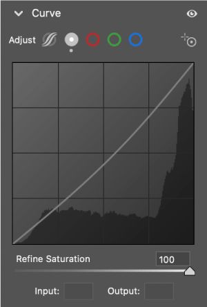 Refine Saturation slider set at 100 (by default) in Point Curve. 