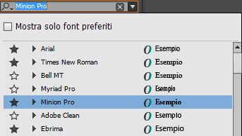 Elenco a comparsa dei font installati