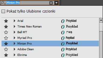 Wyskakująca lista zainstalowanych czcionek