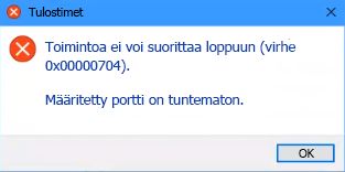 Määritetty portti on tuntematon