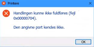 Specificeret port er ukendt.