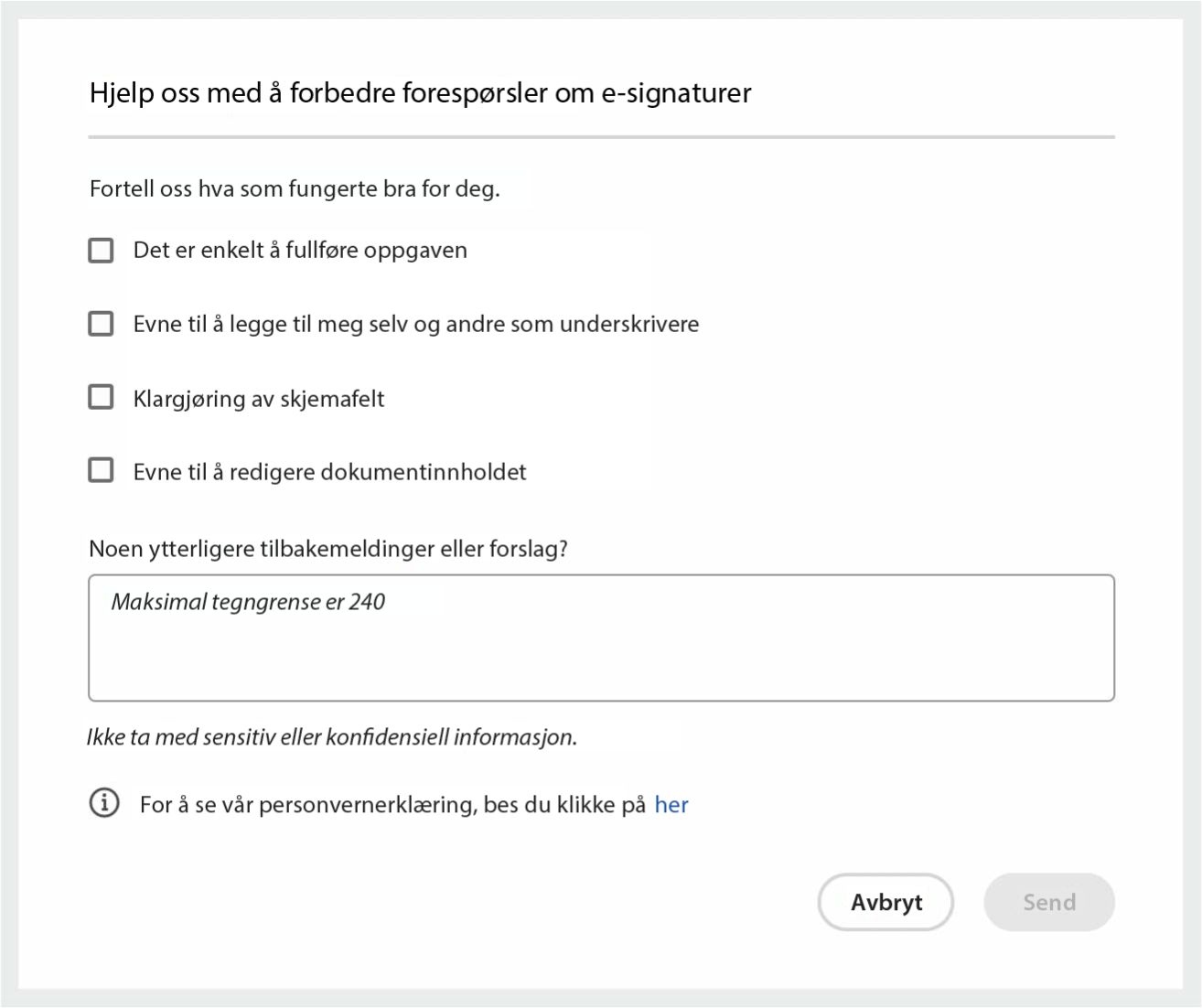 Positiv tilbakemelding for signaturforespørsler