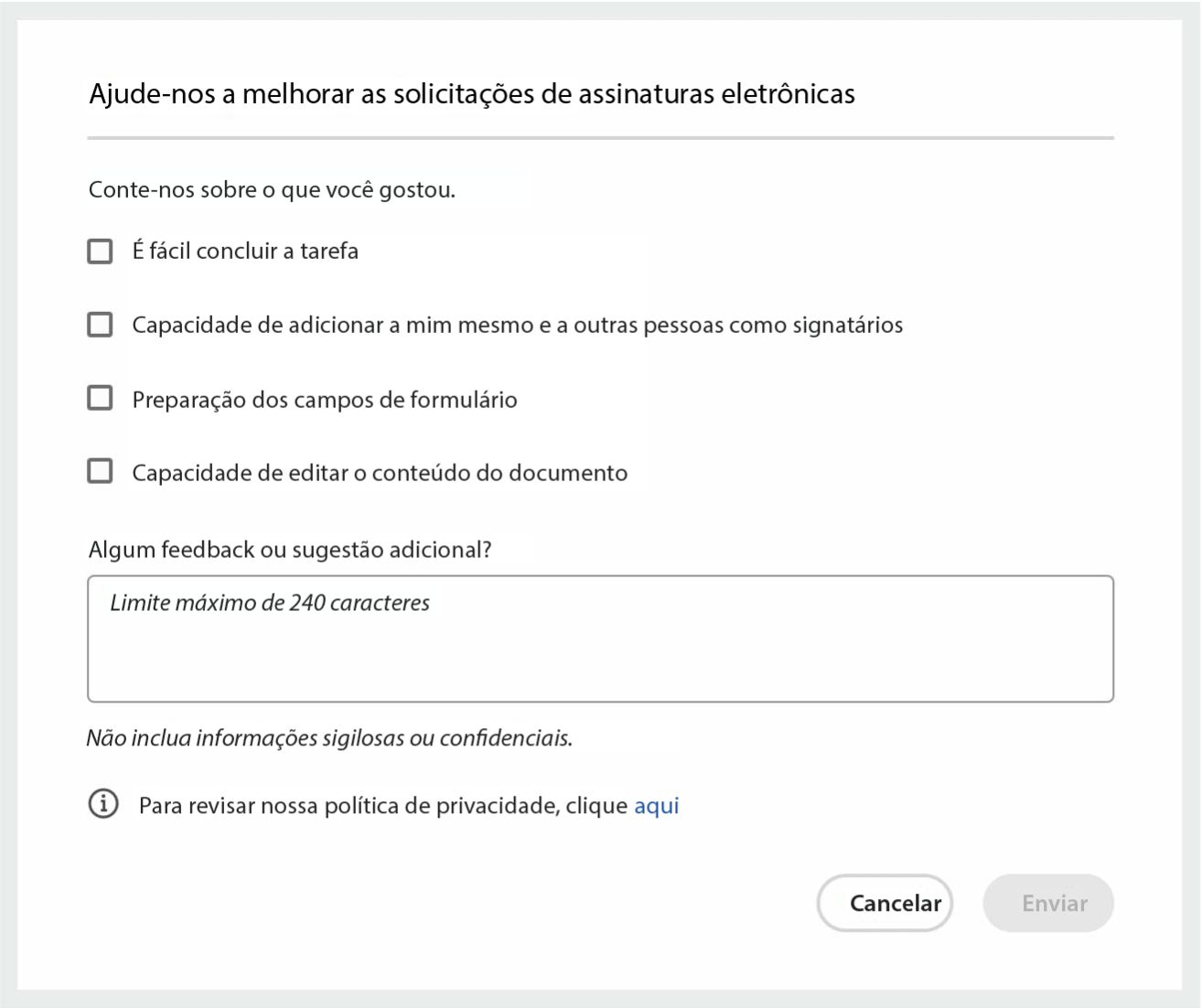 Feedback positivo sobre a solicitação de assinaturas