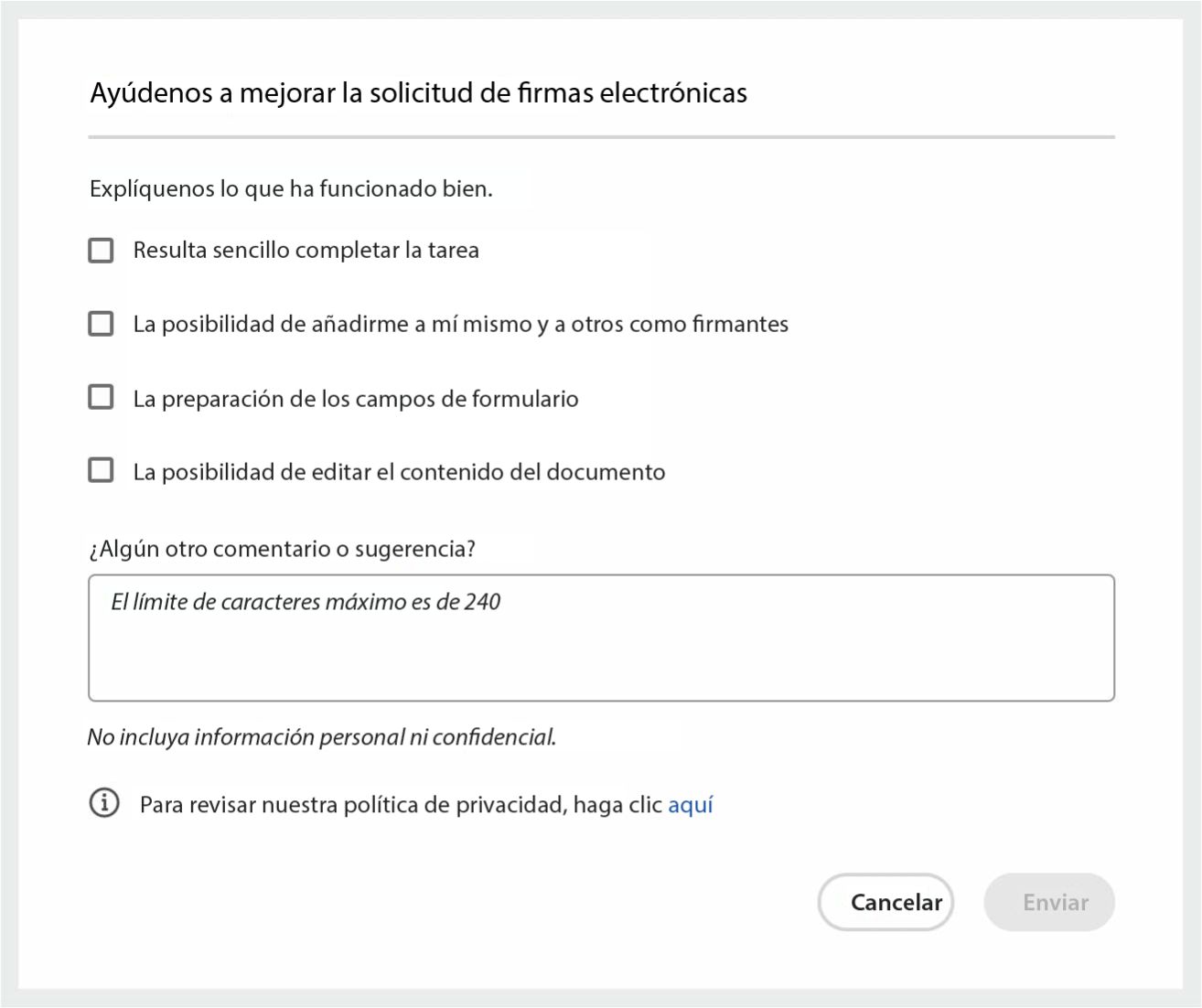 Comentarios positivos para la solicitud de firmas