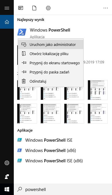 Otwieranie programu Windows PowerShell jako Administrator