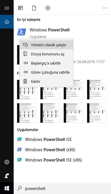Windows PowerShell'i Yönetici Olarak Açma