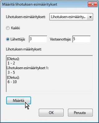 Määritä lihotuksen esimääritykset -valintaikkuna