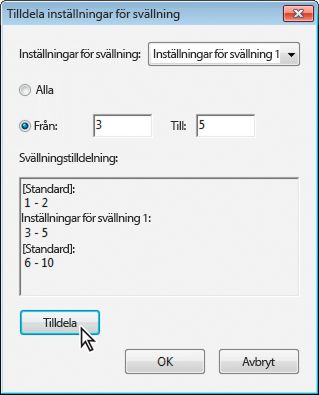 Dialogruta Tilldela inställningar för svällning
