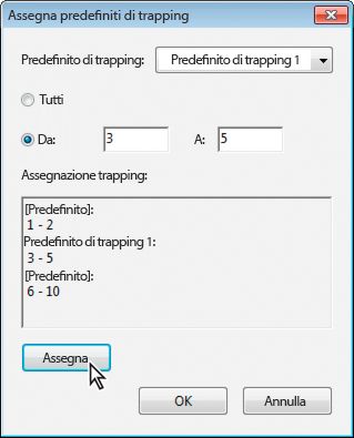Finestra di dialogo Assign Trap Presents (Assegna predefiniti di trapping).