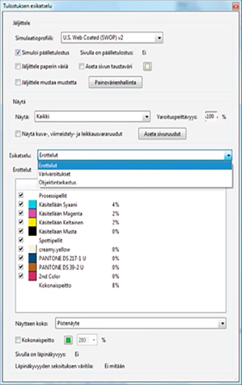 Tulostuksen esikatselu -valintaikkuna 