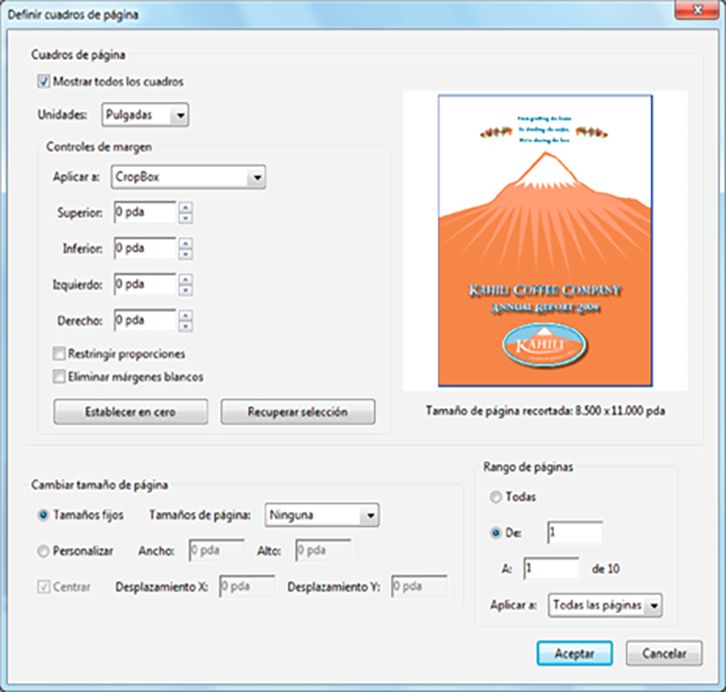 Cuadro de diálogo Cuadros de página