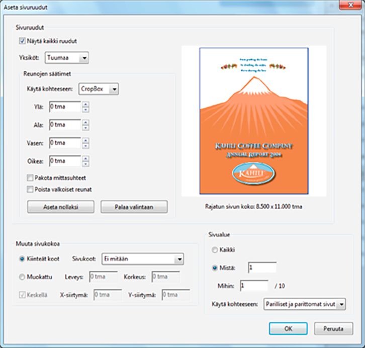 Sivuruudut-valintaikkuna