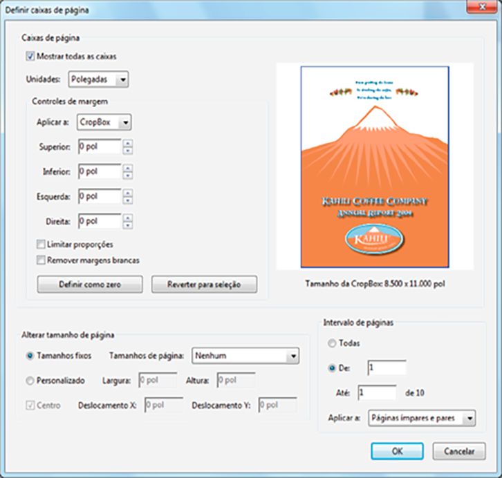 Caixa de diálogo Caixas de página