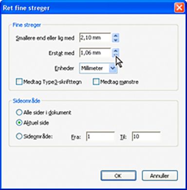 Dialogboksen Ret fine streger