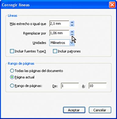 Cuadro de diálogo Corregir líneas