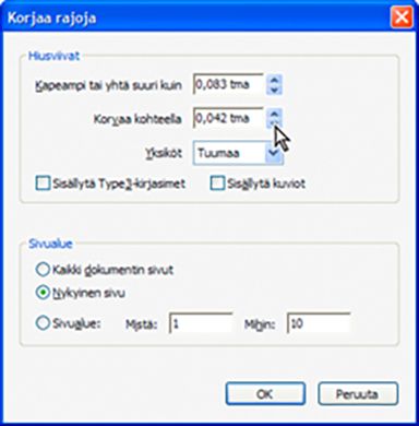 Korjaa rajoja -valintaikkuna