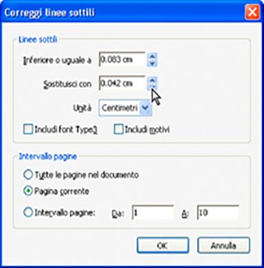 Finestra di dialogo Correggi linee sottili