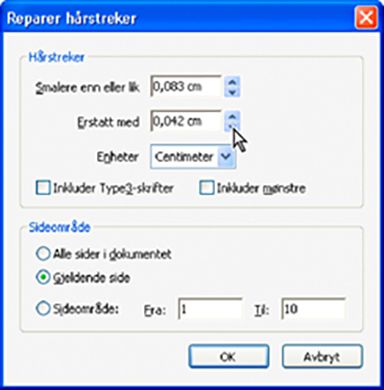 Reparer hårstreker-dialogboks