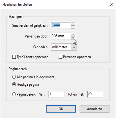 Dialoogvenster Haarlijnen herstellen