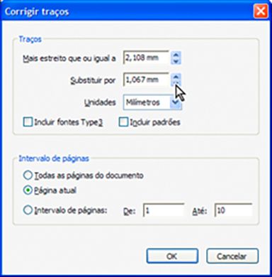 Caixa de diálogo Corrigir traços
