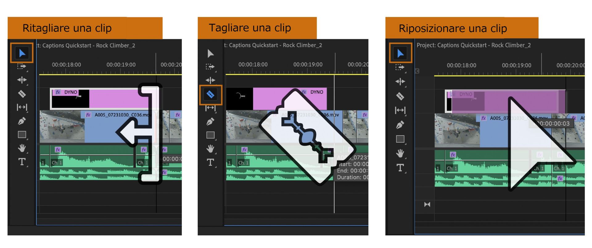 Nozioni di base per la modifica della timeline in Premiere Pro