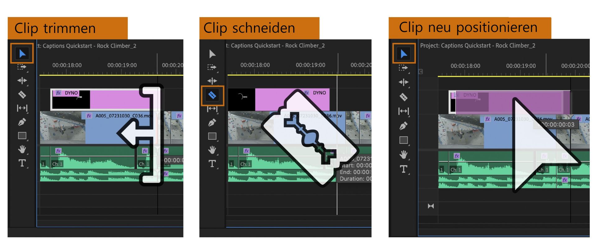 Grundlagen der Bearbeitung im Schnittfenster in Premiere Pro