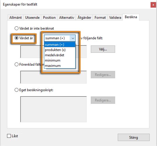 Fördefinierade beräkningar