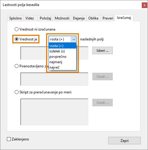 Vnaprej določeni izračuni