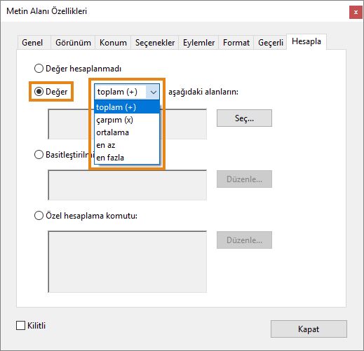 Önceden tanımlanmış hesaplamalar