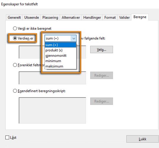 Forhåndsdefinerte beregninger