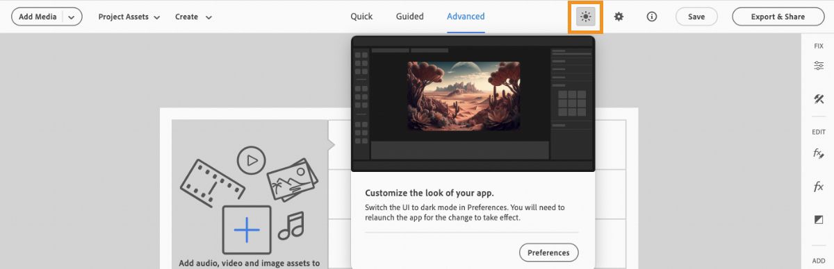 Switch to Dark mode in Premiere Elements.