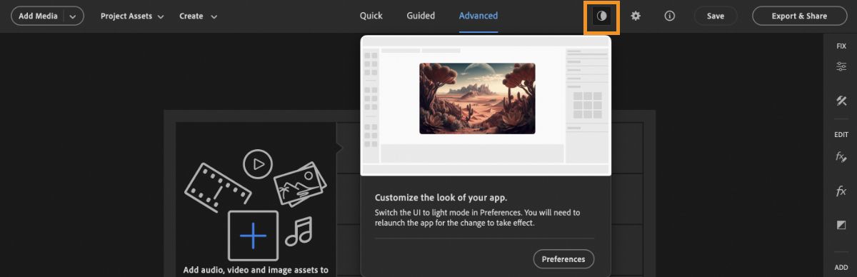 Switch to Light mode in Premiere Elements.