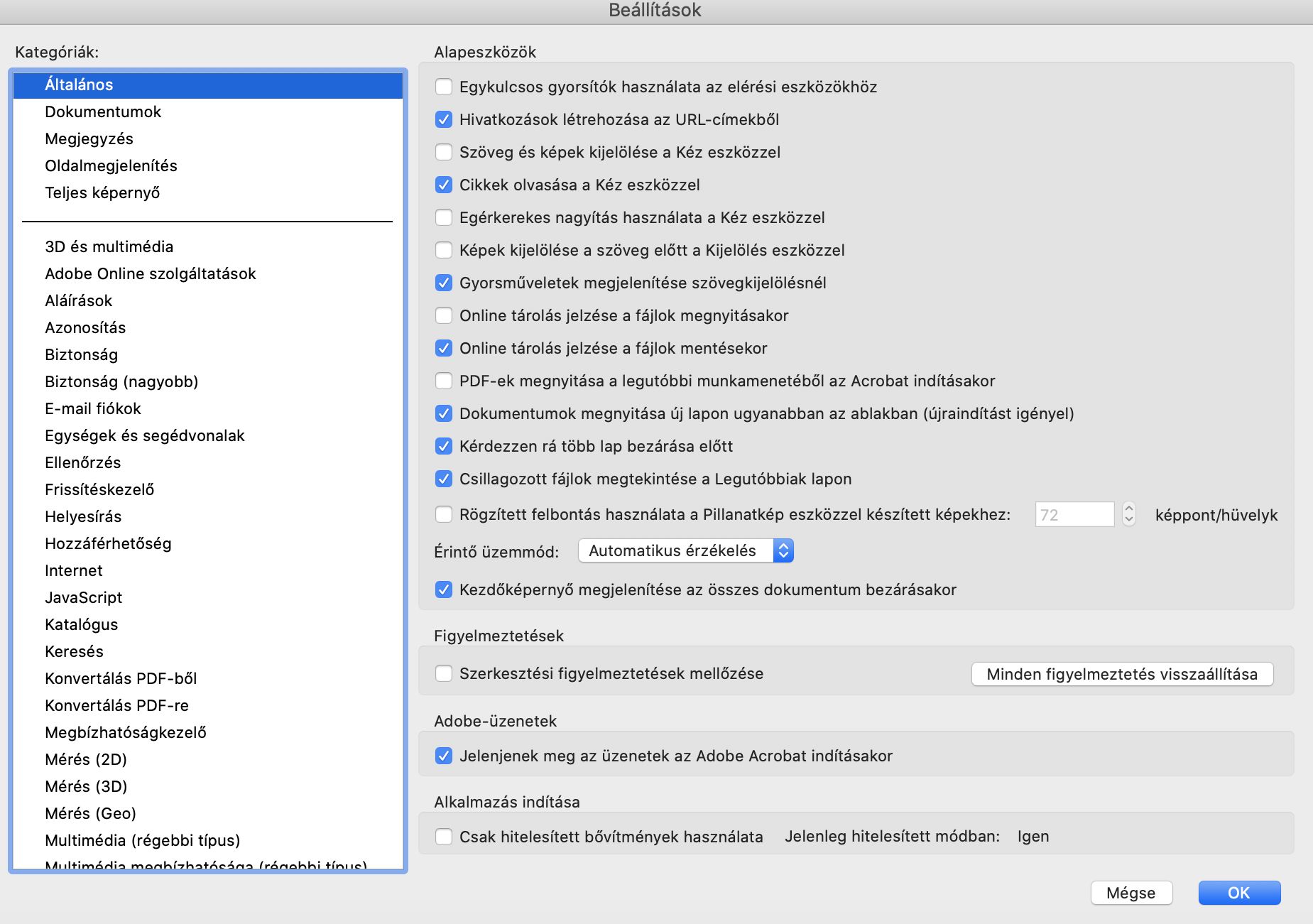 Új Általános beállítások párbeszédpanel macOS rendszer esetén