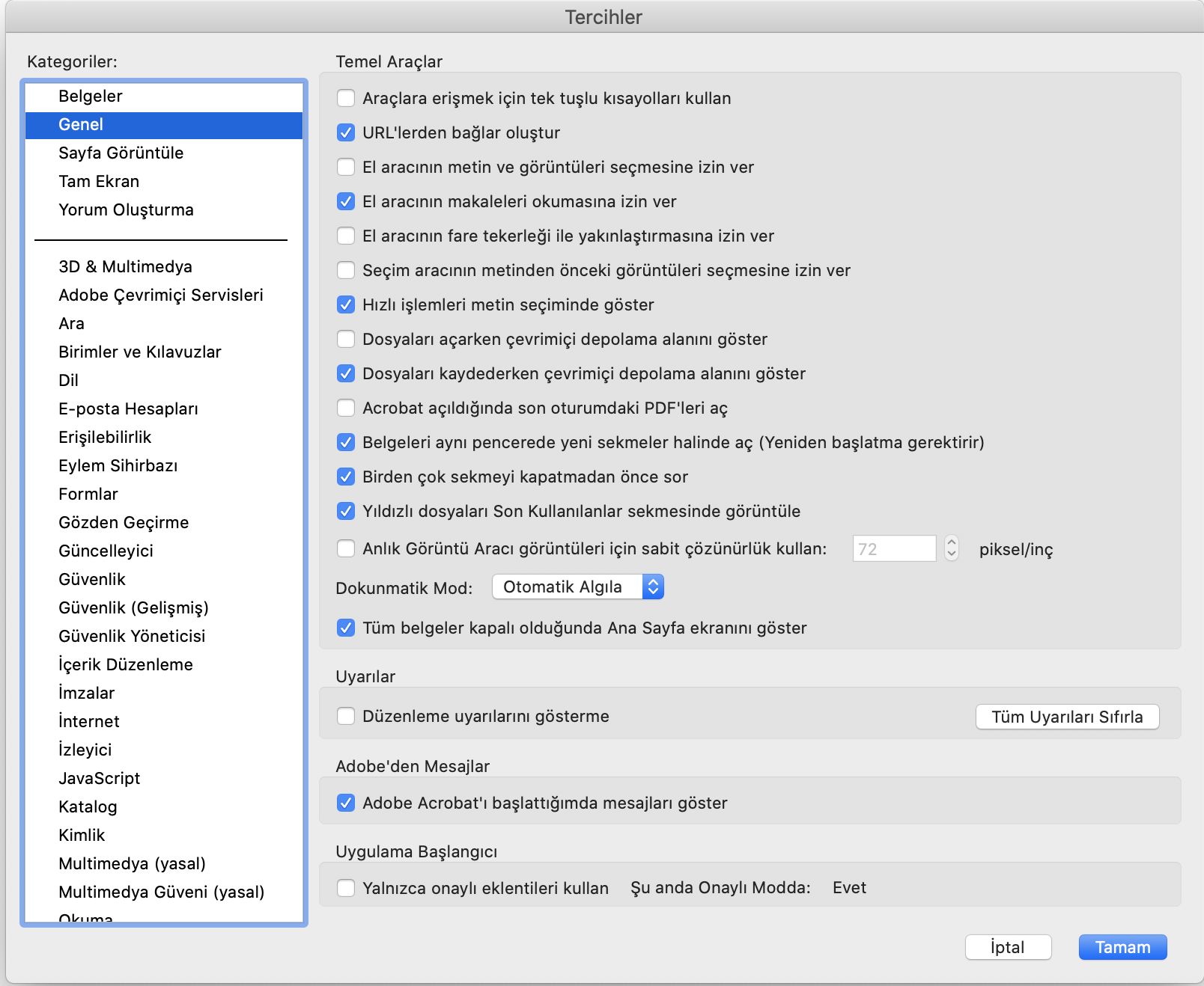 macOS'te yeni Genel Tercihler