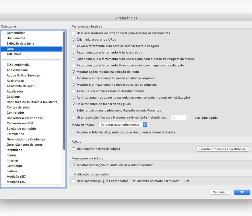 Novas Preferências gerais no macOS