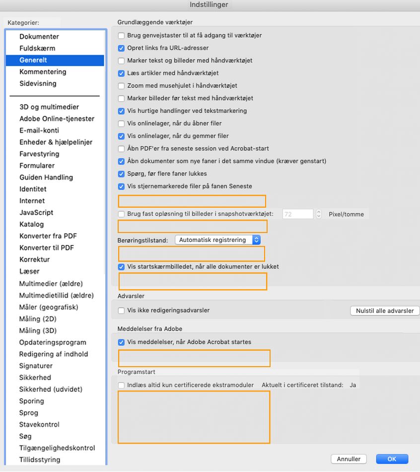 Dialogboksen Generelle indstillinger på macOS