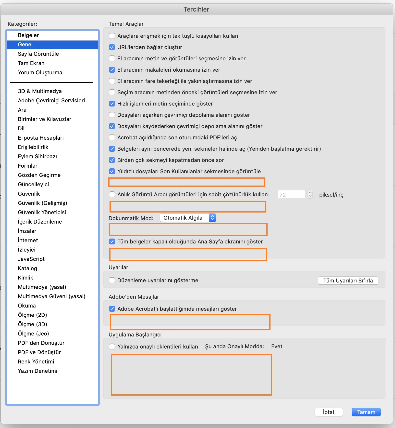 macOS'te Genel Tercihler iletişim kutusu