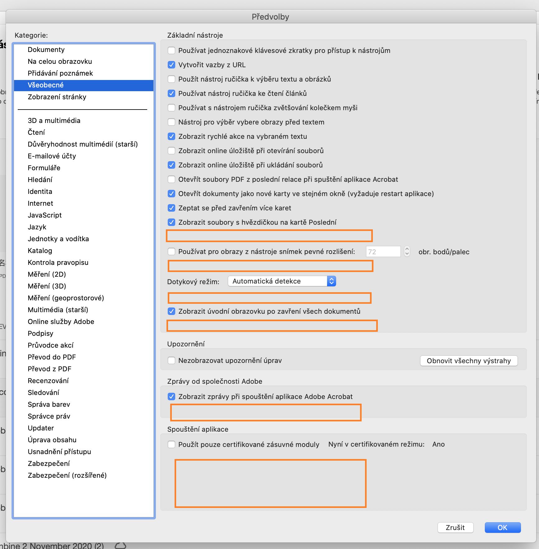 Dialogové okno Všeobecné předvolby v systému macOS